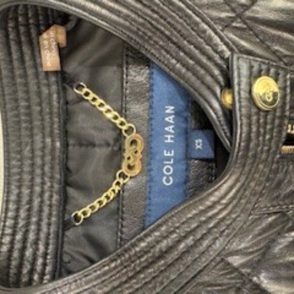 Cole Haan Black Lambskin Leather Jacket with gold accents XS. - Picture 4 of 5
